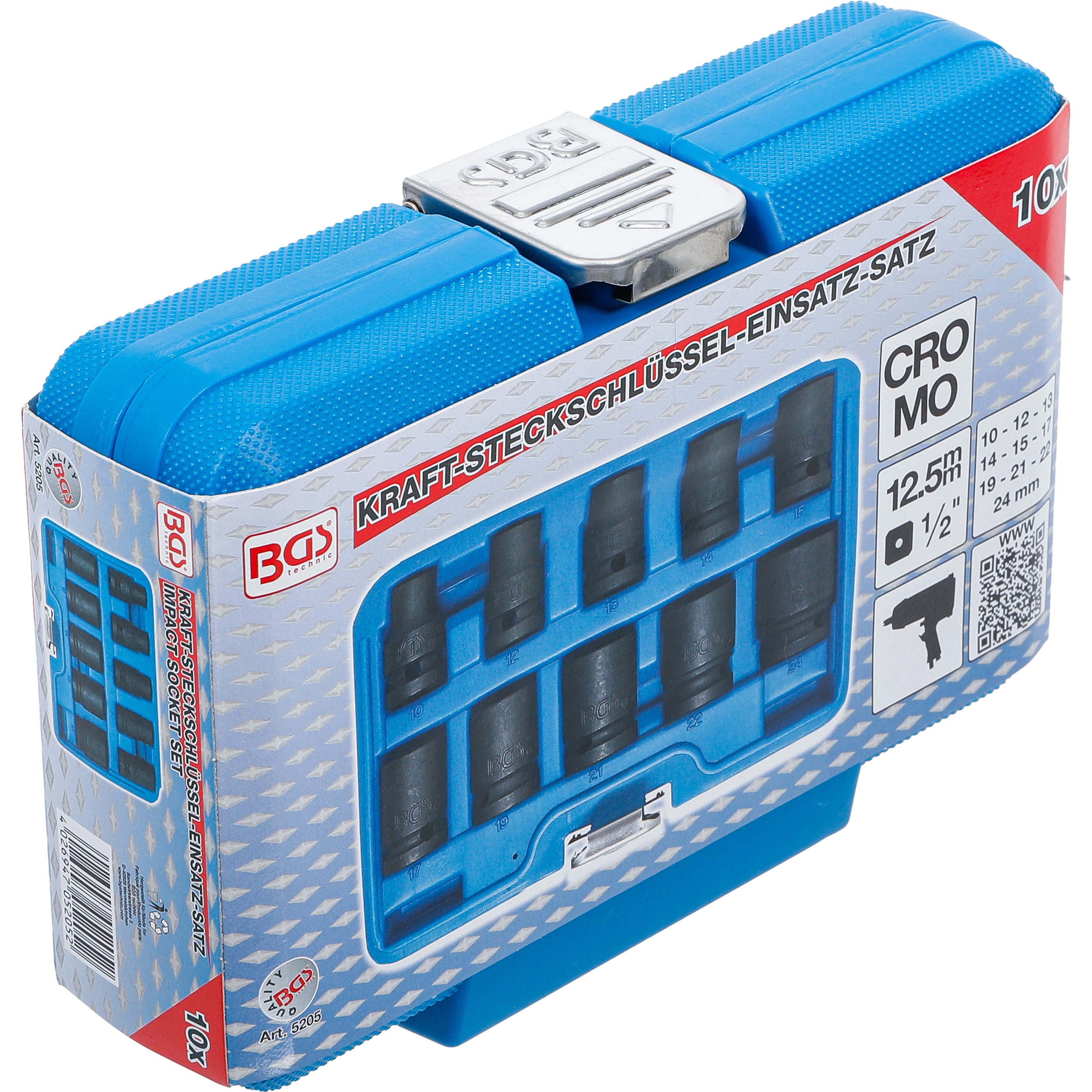 Impact Socket Set, Hexagon, 12.5 mm (1/2") Drive, 10-24mm, 10pcs - 6