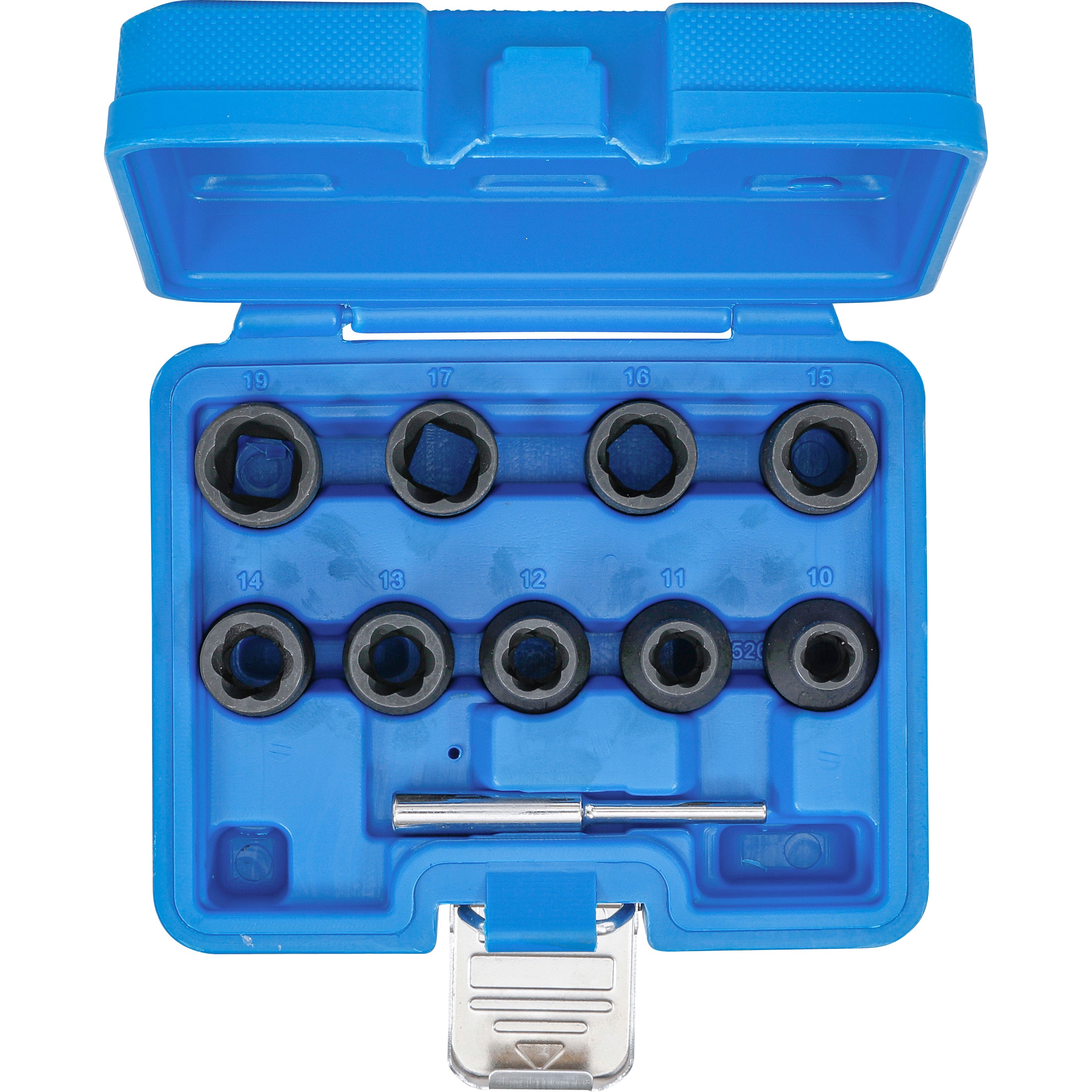 Twist socket set (spiral profile) / screw extractor, 1/2" drive, 10–19mm, 10pcs - 3