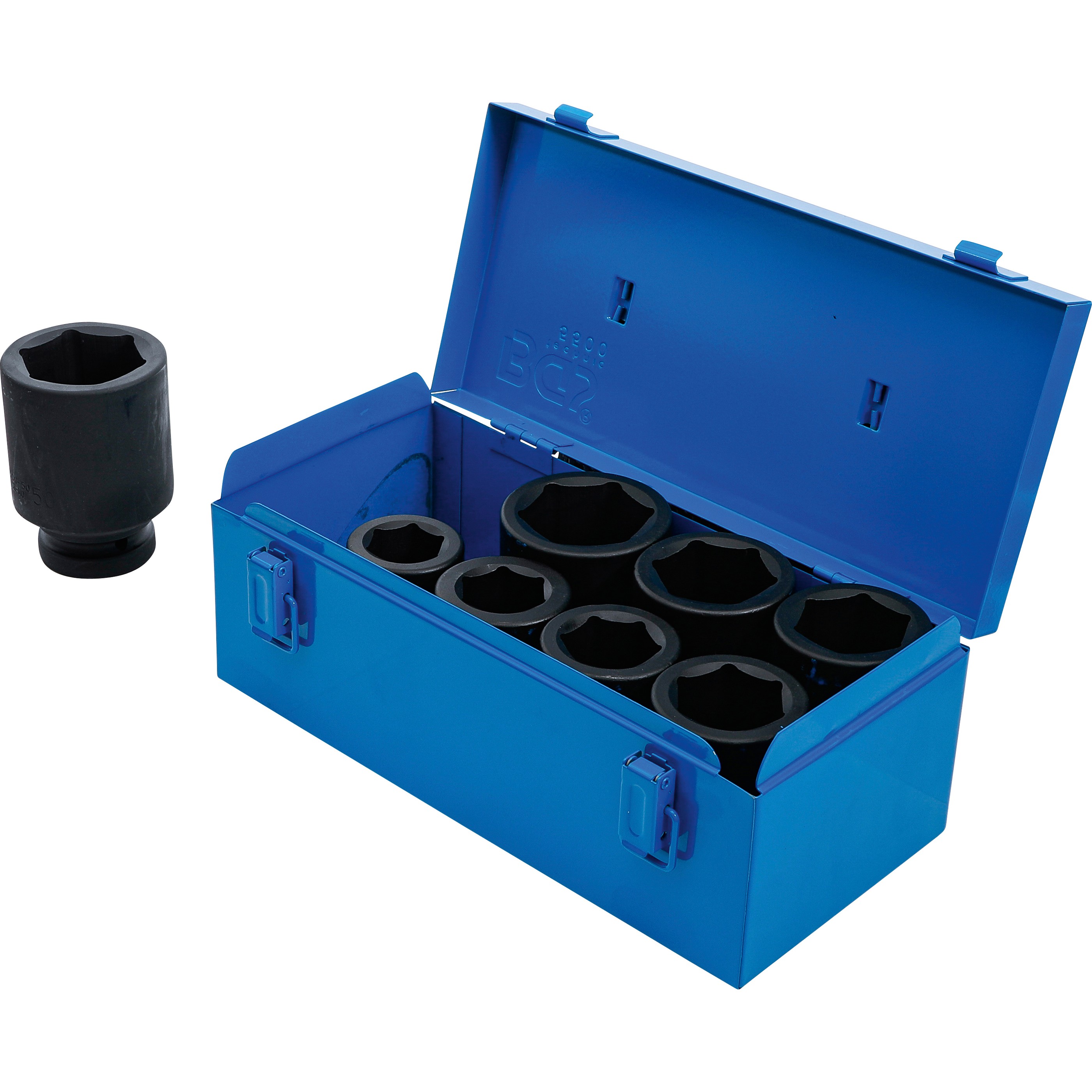 Impact socket set, hexagon, deep, 1" drive, 27–50mm, 8 pcs