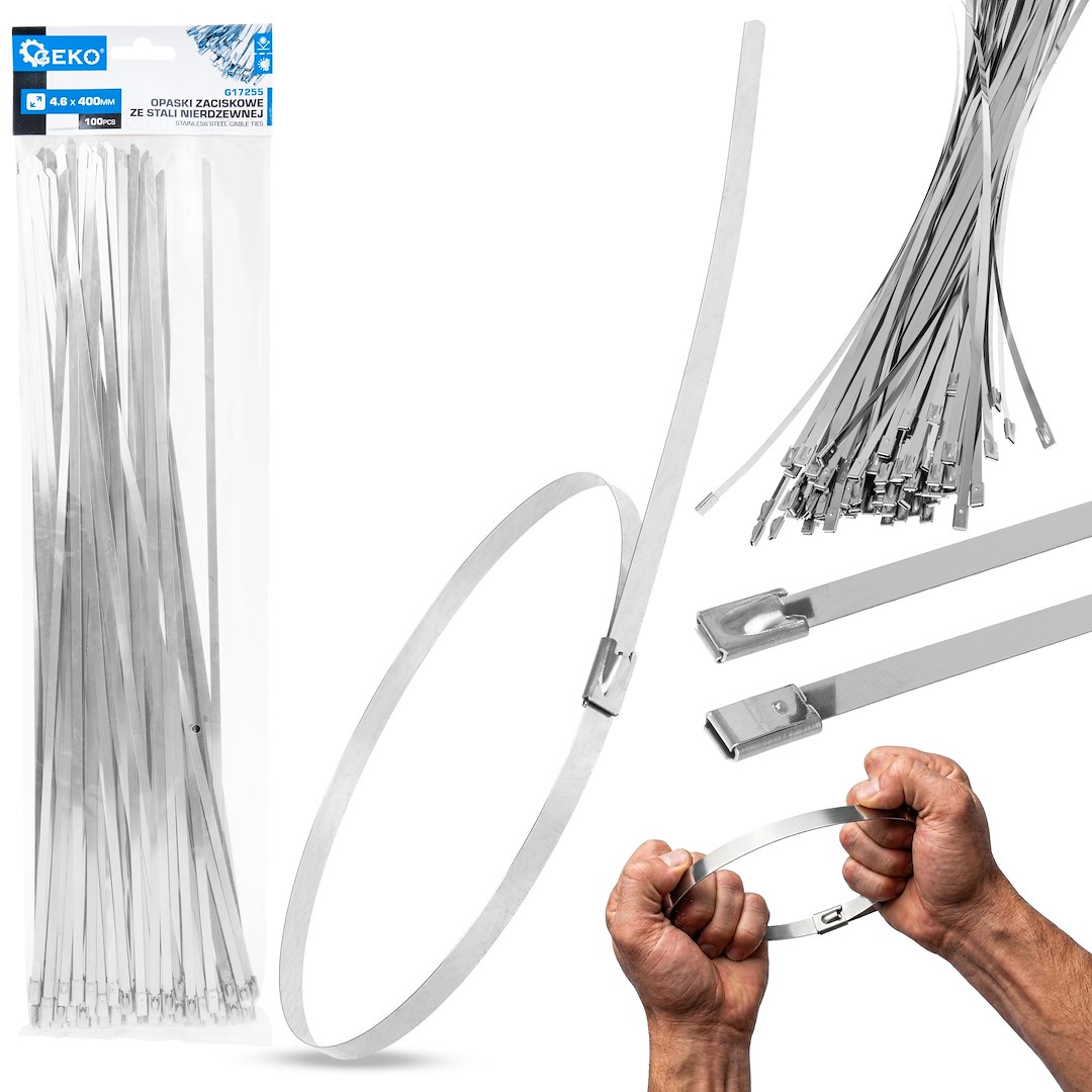 Stainless steel self-locking cable ties 4.6x400mm, 100pcs