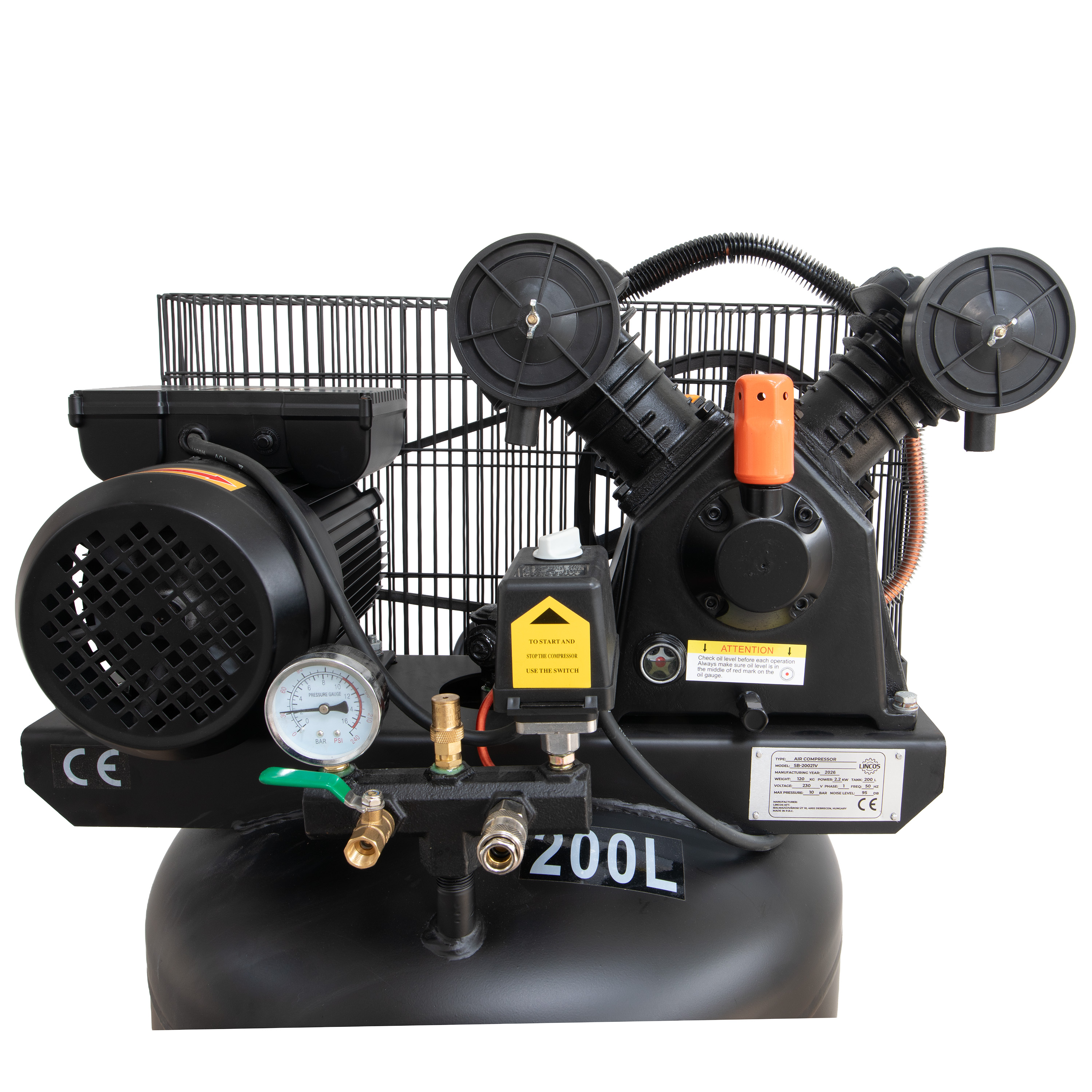 Ipari kompresszor 200L, 2.2kW, 10bar, kéthengeres, álló - 5
