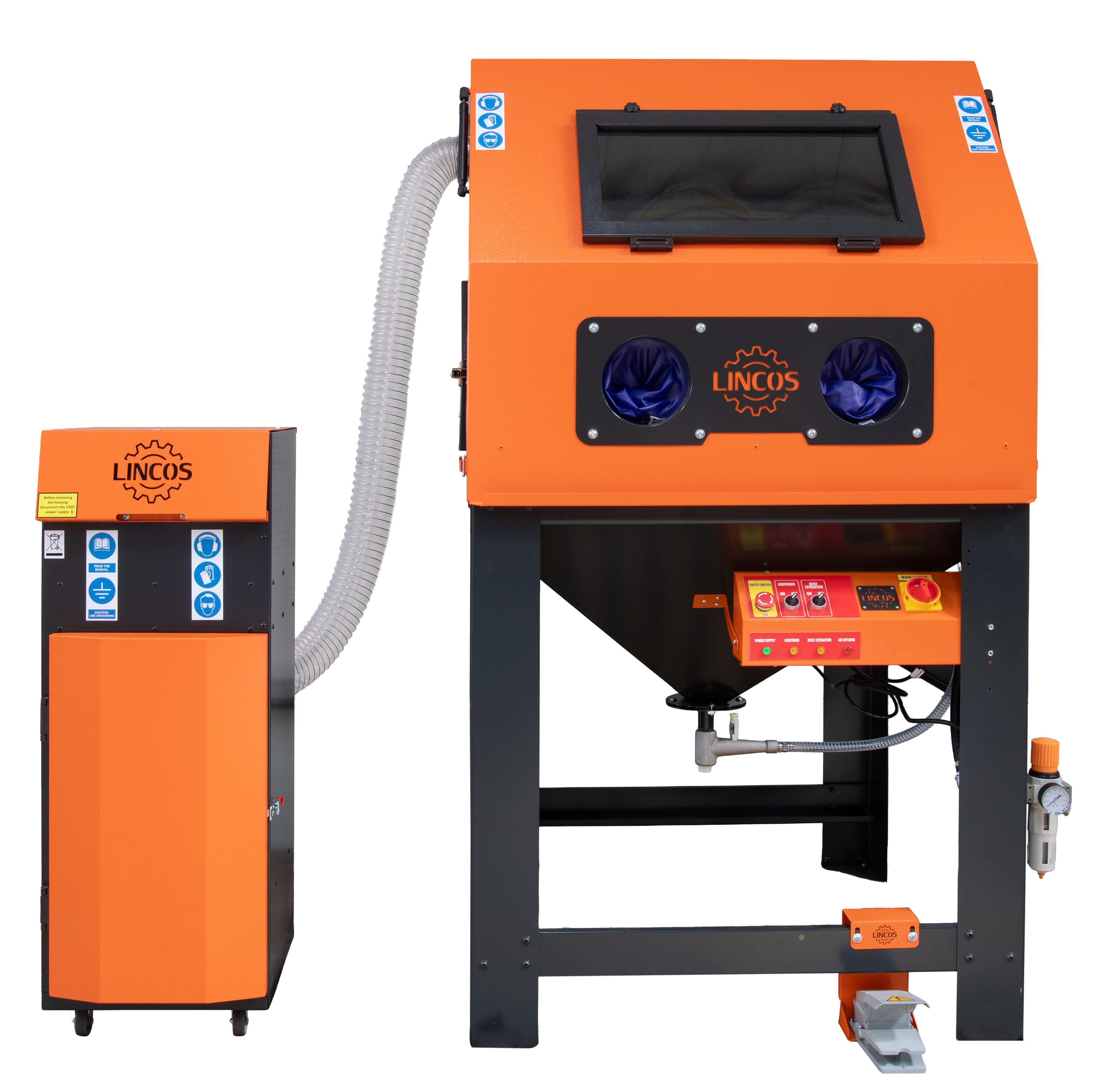 Cabinaă de sablare 1200l, cu aspirator ciclonic și iliminat incorporat