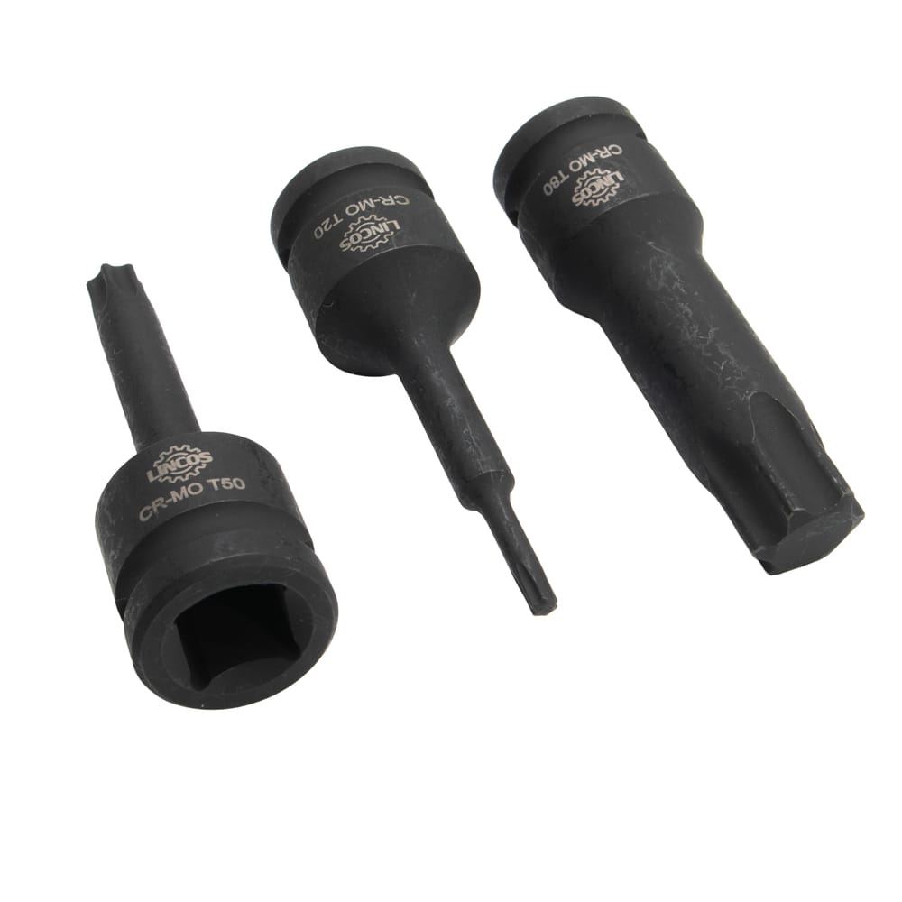 Három Torx gépi dugókulcs részletfotó, T50-T80 méretek