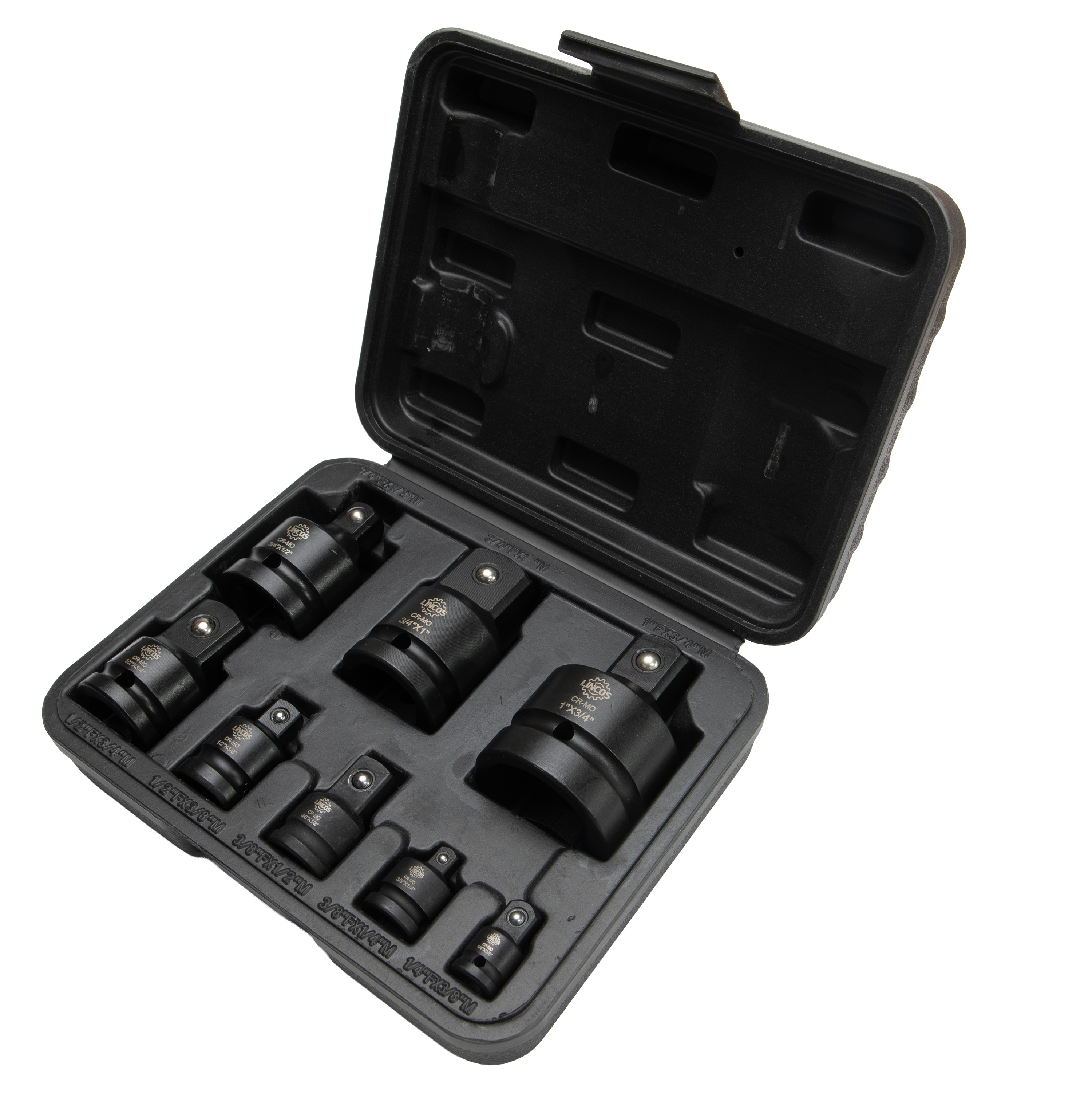 Gépi dugókulcs adapter készlet, Cr-Mo acél, 1/4"-1" hajtásméretekhez, 8 részes